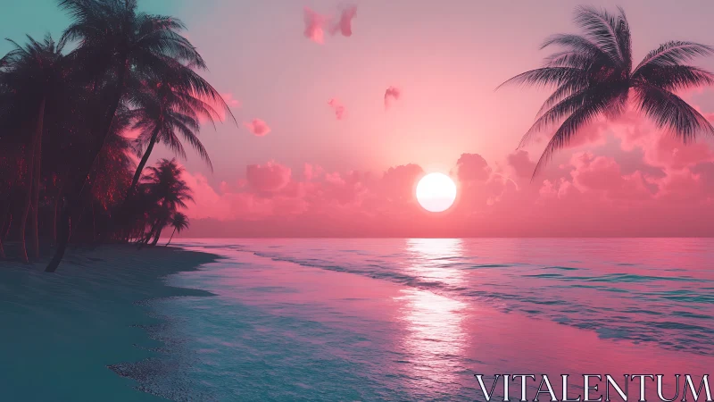 Cotton-candy sun drifts over neon palms and whispering surf