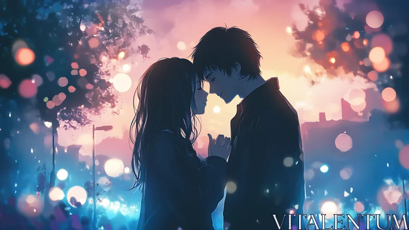 Twilight confessions beneath city lights and floating bokeh.