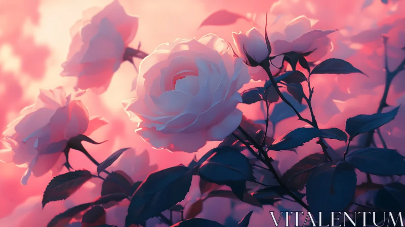 Rosy Garden Dreams: Luminous Flowers in Soft Light.