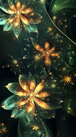 Glowing fractal flowers bloom in a luminous cosmic garden