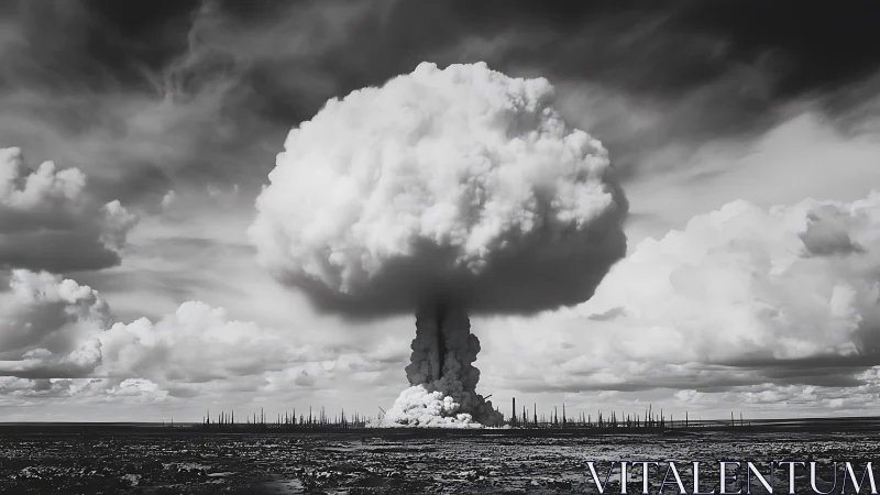 Massive nuclear mushroom cloud rises over shattered test plain