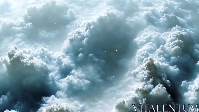 Sunlit storm clouds form dense sculpted aerial landscape