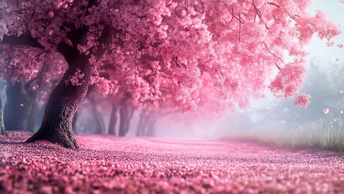 Dreamy cherry blossom path inviting a quiet spring escape.