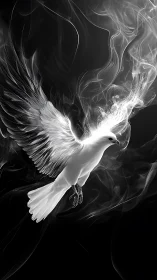 Monochrome digital painting of ethereal smoke-formed dove.
