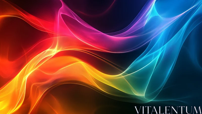 Luminous color waves flow across a dark abstract horizon.