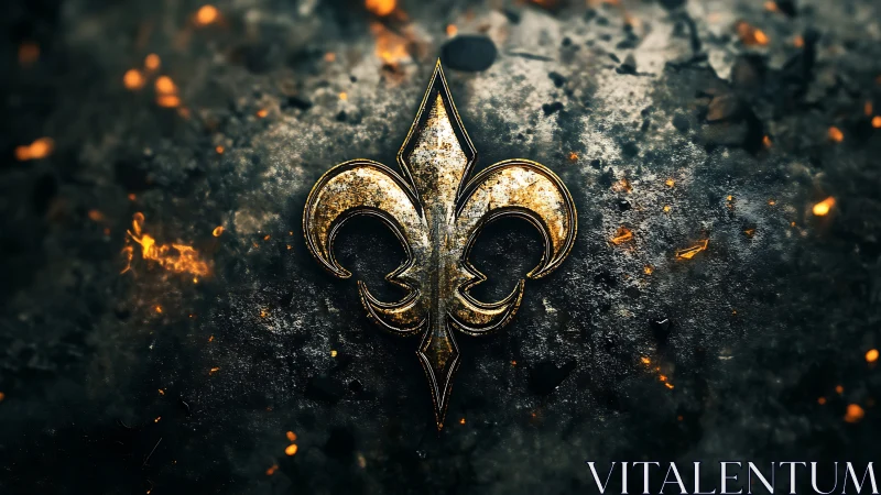 Golden fleur-de-lis blazes against charred emberscape backdrop.