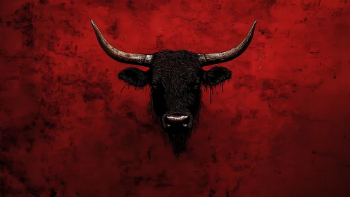 Bull head illustration over distressed red backdrop.