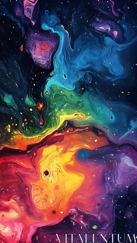 Cosmic nebula swirls in radiant liquid rainbow color fields.