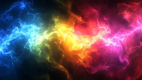 Prismatic lightning river dancing through cosmic darkness.