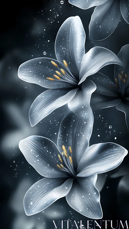 Luminescent Lilies Against Dark Background. Digital Floral.