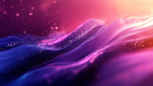 Neon purple and pink abstract waves with glowing particles.