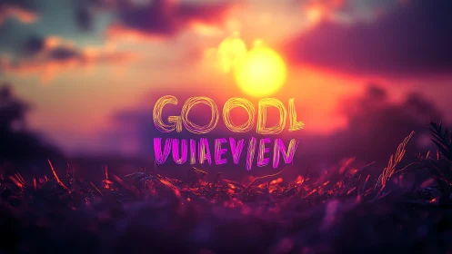 Neon sunset typo glow over dream-soaked meadow horizon.