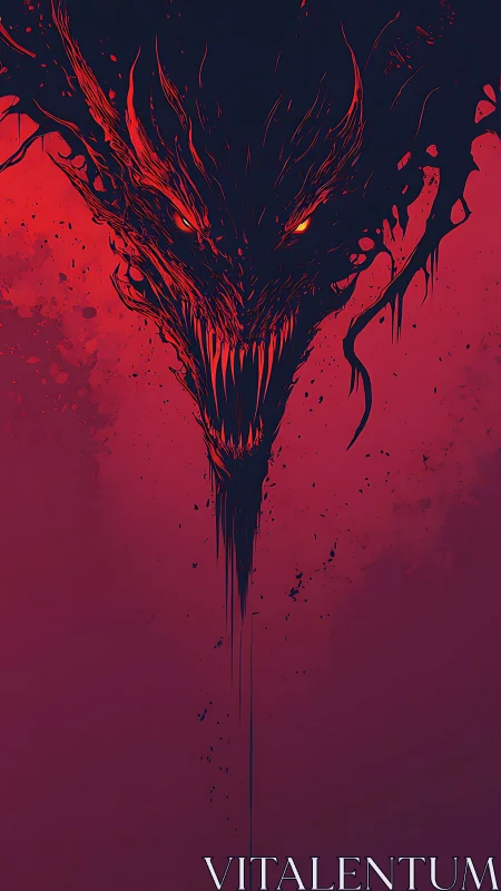 Red-black digital rendering shows angular demonic head form