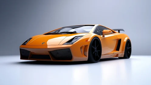 Orange mid-engine sports coupe is rendered in studio lighting