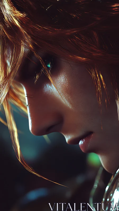 Golden haired warrior gazes down in quiet, vivid focus