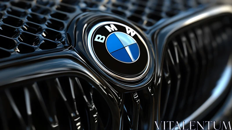 Chrome wings cradle the blue BMW emblem in glossy focus