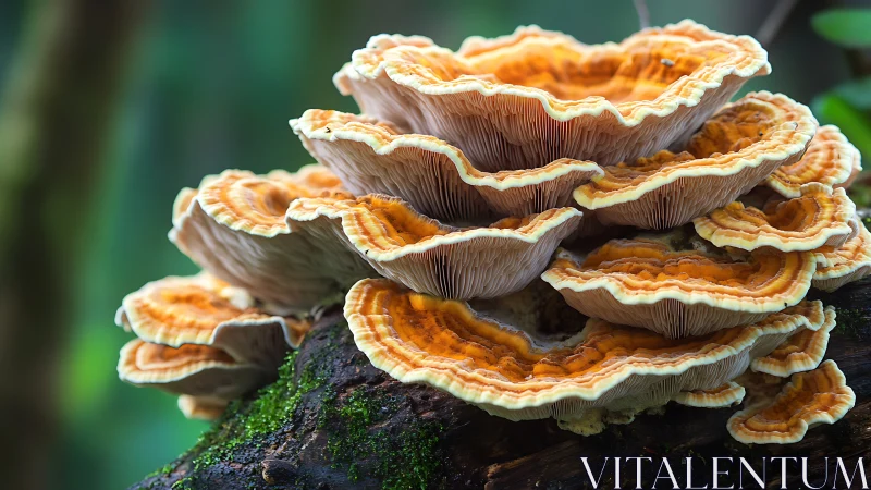 Glowing forest mushrooms unfolding like woodland sunsets.