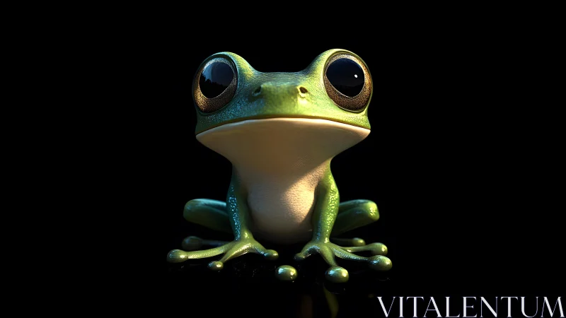 Realistic green frog with large eyes in dramatic lighting, digital art. Realistic green frog with large eyes in dramatic lighting, digital art.