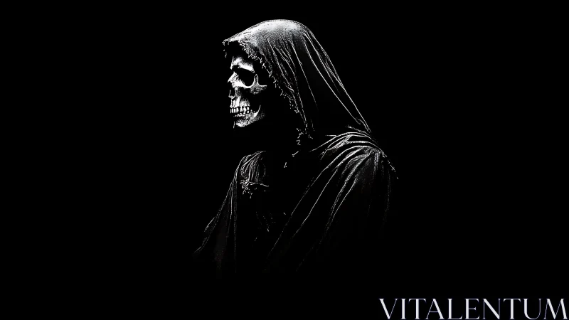Lateral skeletal reaper profile under high contrast lighting.