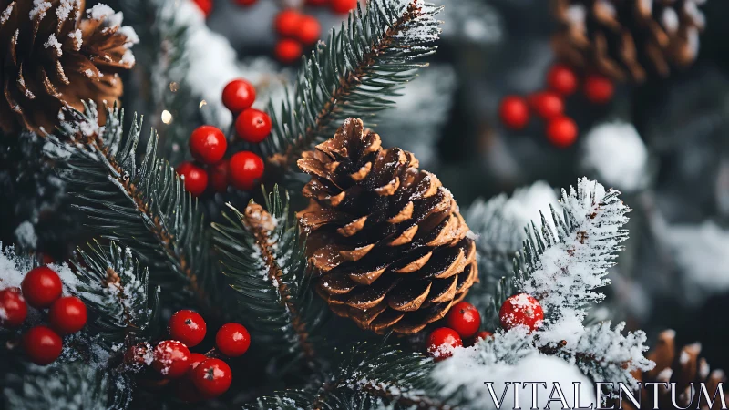 Cozy winter pinecones and berries bringing holiday warmth.