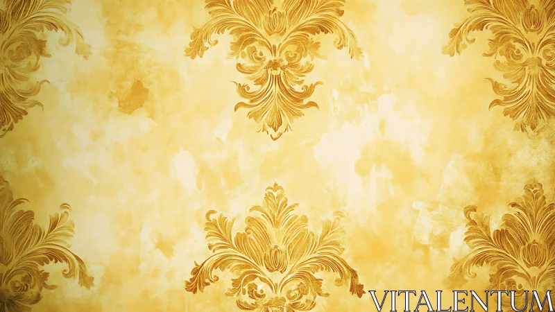 Baroque floral scrollwork on distressed golden ornamental field.