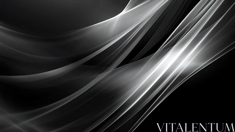 Monochrome abstract light ribbons on dark gradient field.