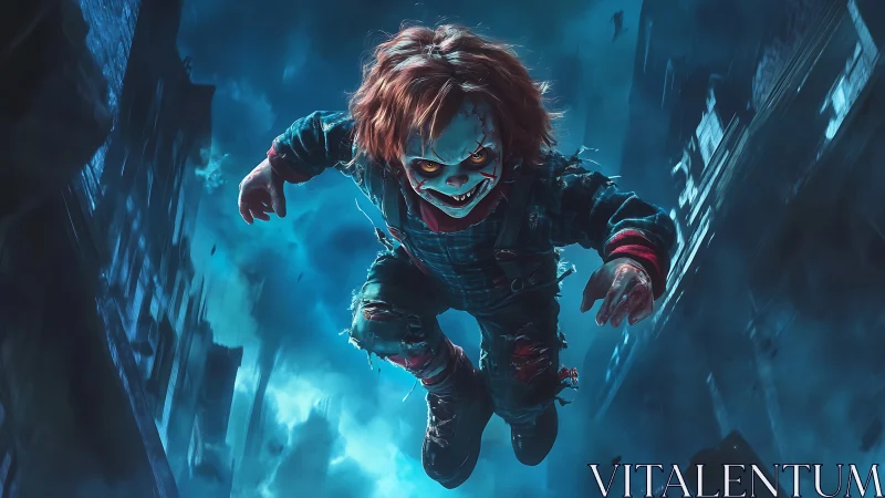 Menacing doll hurtles through a storm-lit midnight alleyway