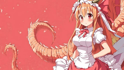 Draconic maid hybrid in coral-toned anime character study.