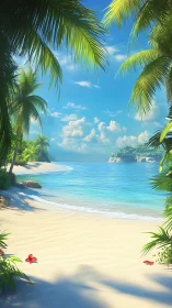 Tropical Paradise Beach with Palm Trees and Turquoise Waters.