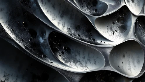 Parametric lunar cavities on metallic cellular shell surface.