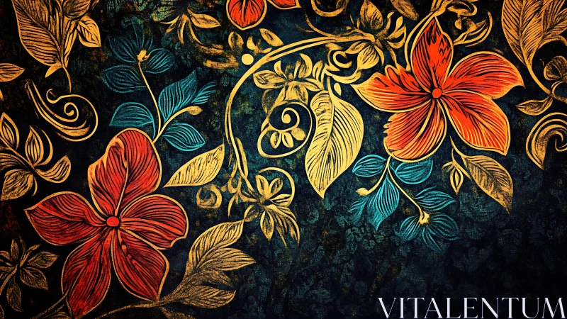 Botanical Splendor: Intricate Flowers Dance Against Midnight Canvas