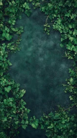 Green foliage frames a textured dark green central surface