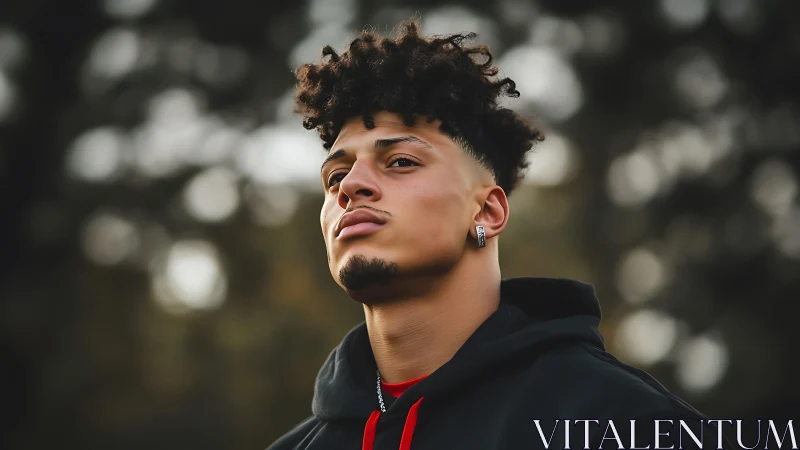 Male portrait employs shallow depth and moody outdoor lighting