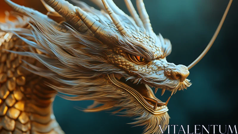 Golden dragon in mid-roar glowing with fiery, vivid energy.