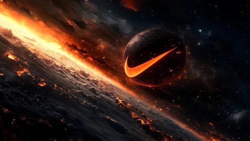 3D cosmic branding sphere with incandescent orbital fracture.