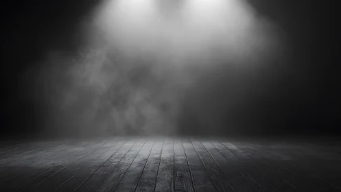 Spotlit wooden floor under diffused overhead stage lighting