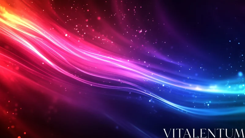 Colorful light streaks flow diagonally across dark gradient space