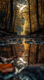 Golden Forest Stream Reflects Autumn Canopy.