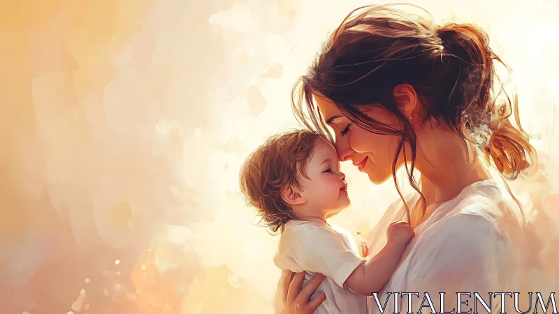 Mother and child in warm light setting.