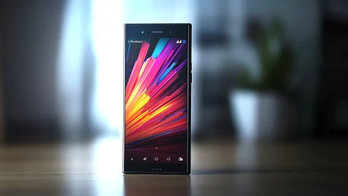 Samsung Galaxy Smartphone with Vibrant Directional Striping Display.