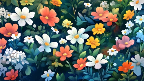 Dense Floral Composition with Chromatic Layering and Botanical Arrangement