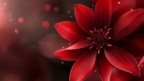 Vibrant Red Flower with Luminous Bokeh Background.
