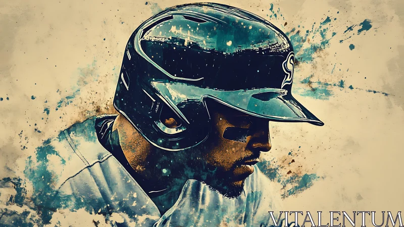 Digital painting profile of focused baseball batter in motion.