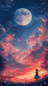 Moonlit dusk invites a lone dreamer into painted clouds