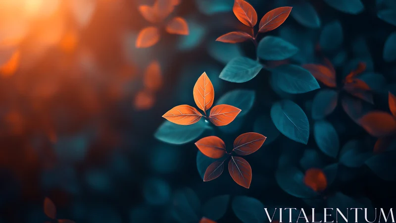 Luminous ember leaves drift upward through teal forest hush