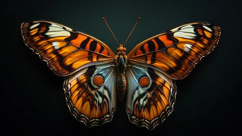 Butterfly specimen is centered with symmetrical open wings