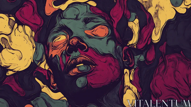 Surging colors gently reshape a dreaming human face