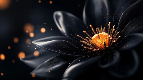 Luminous Bloom: Dark Petals Glowing with Golden Fire.