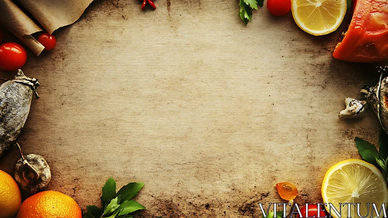 Rustic food border frames vintage wooden cooking background.