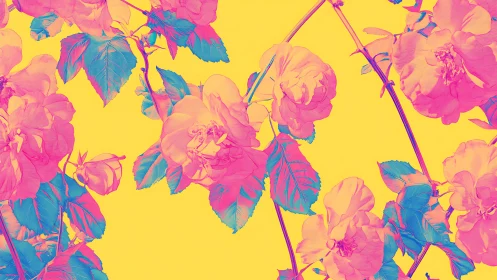 Vibrant duotone rose illustration on neon yellow ground.